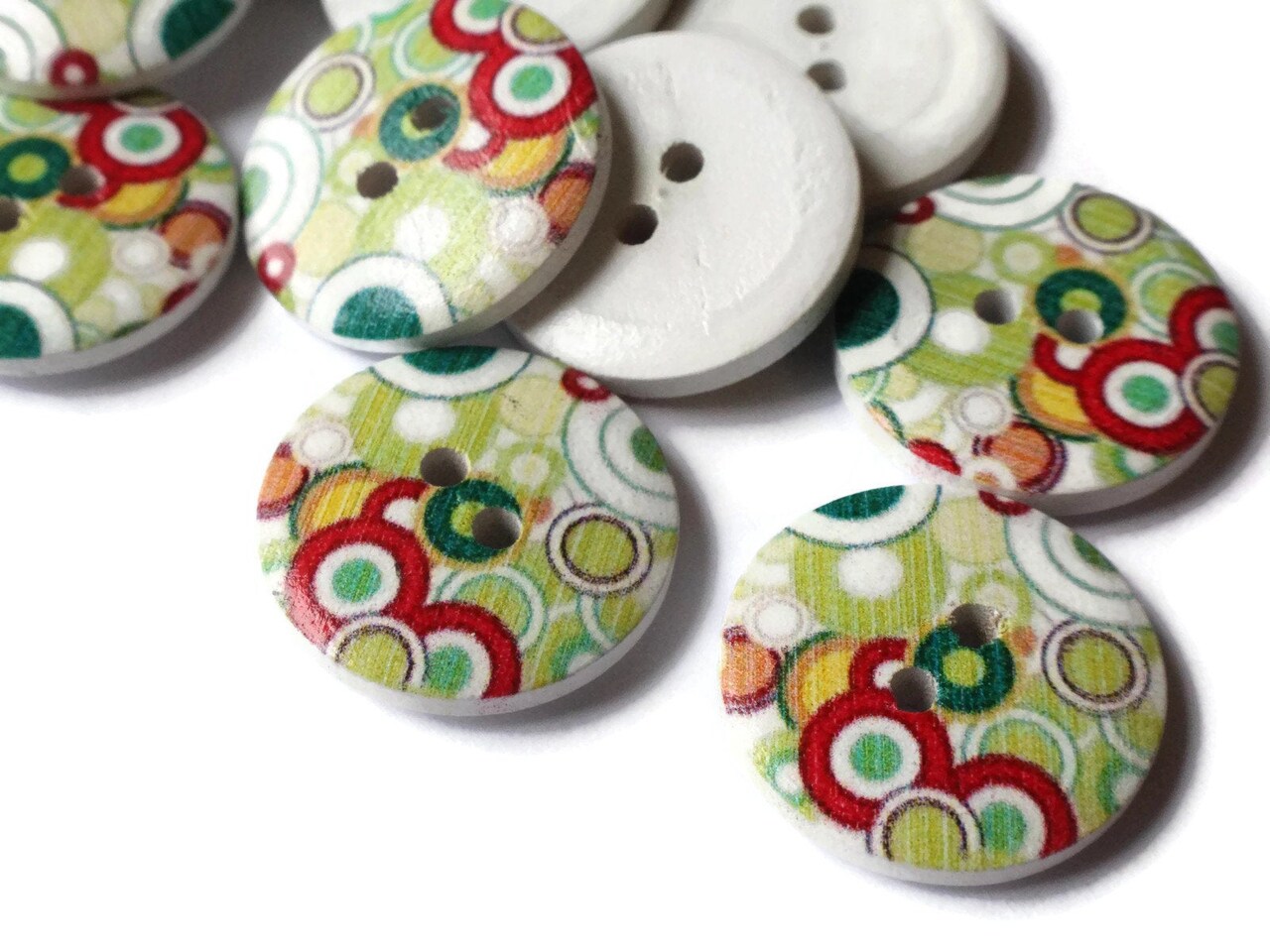 12 23mm Colorful Dot Buttons Multi-color 2 Hole Buttons Round Wood Buttons